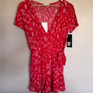 Olivia Grey Red Floral Wrap Romper Dress NWT Size Medium